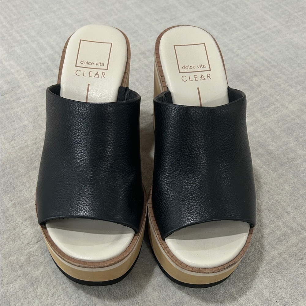 Dolce Vita Black and Cream Platform Mules
